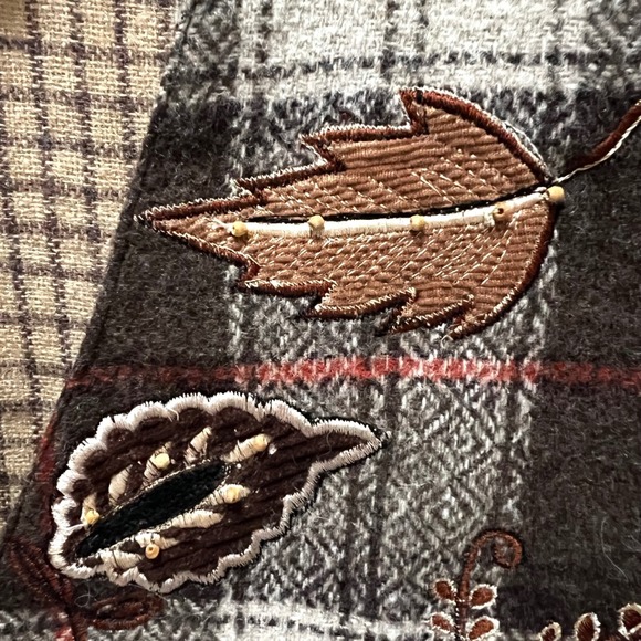VTG 90s Embroidered Leaf Vest M Brown Plaid Wool Grandmacore Dark Academia - Picture 14 of 17